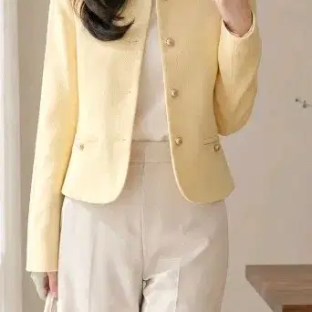에이블리  엘로우 트위드자켓