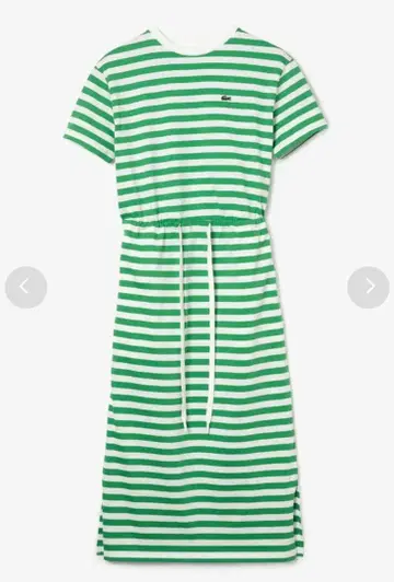 LACOSTE 코튼 저리 크루넥 드레스 보더 반팔 원피스