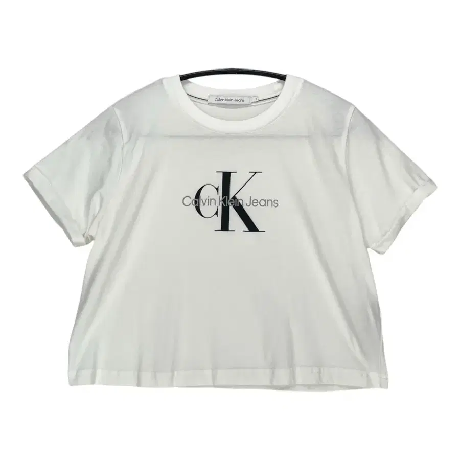 캘빈클라인 Calvin Klein Jeans 화이트 로고 크롭 반팔 티셔츠 S