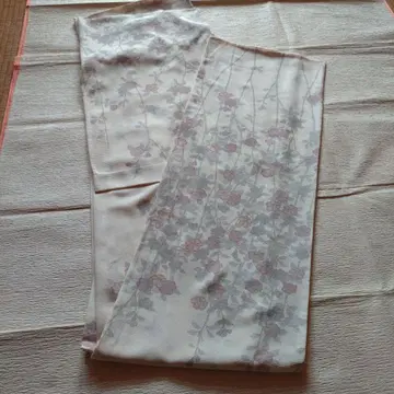 여름 기모노 명주 순수 실크 화이트 계열 꽃무늬 츠케사게