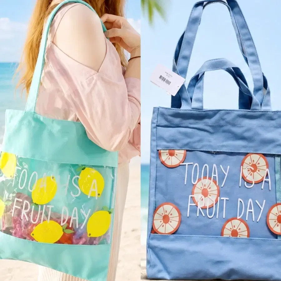 후르츠 PVC 비치백 2단 2way  손잡이 숄더백 여름가방 투명