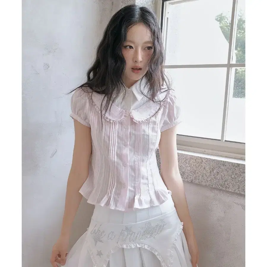 NO NUTS 노넛츠 페이크 투피스 연핑크 반팔 셔츠
