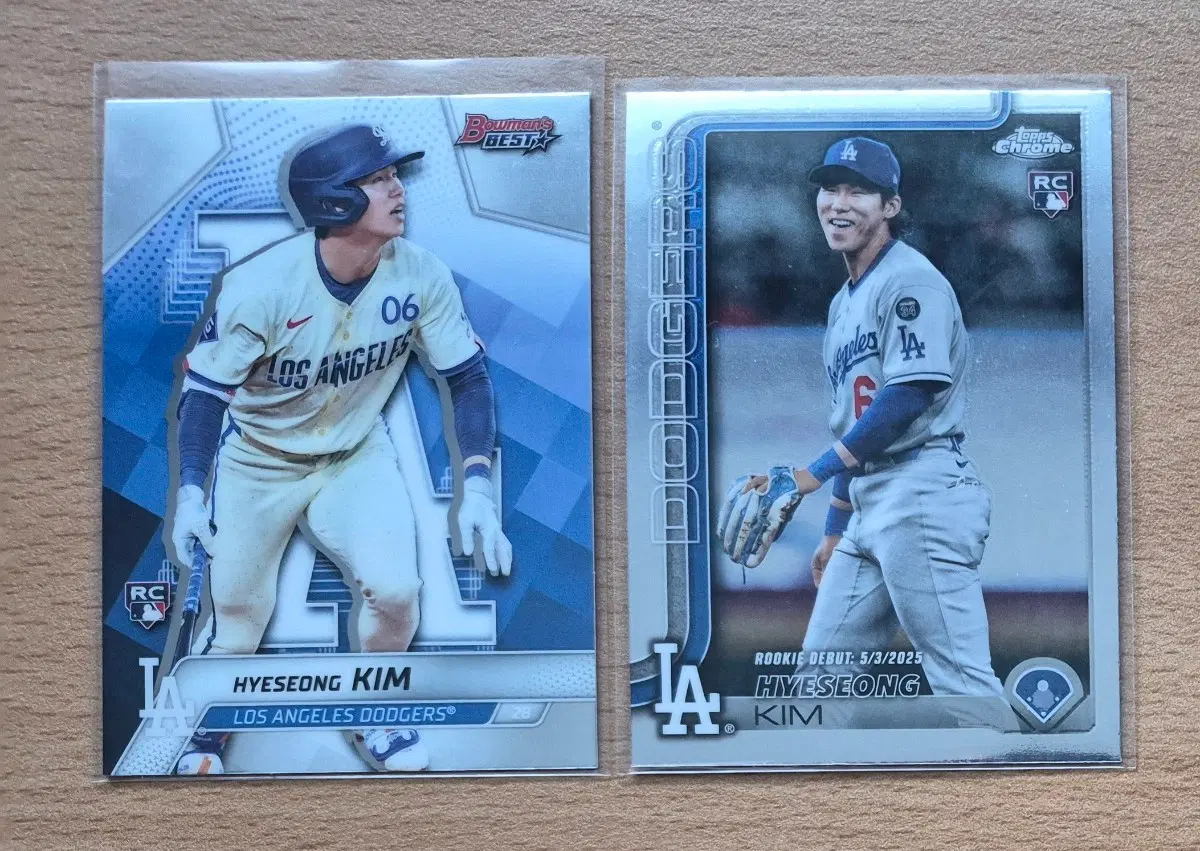 MLB 2025 탑스크롬, 바우만 LA다저스 김혜성 루키카드 2장랏 판매합니다.