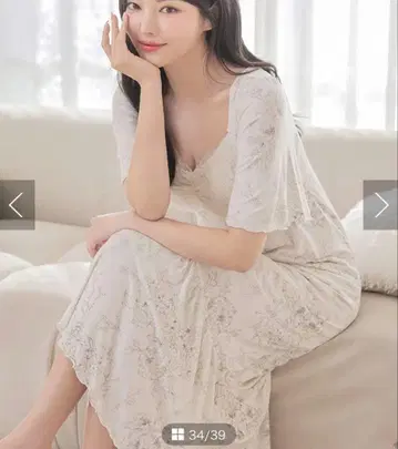 [럭시아 슬립] 나이트 브라 원피스 반팔 롱 기장 무지/꽃무늬 65L