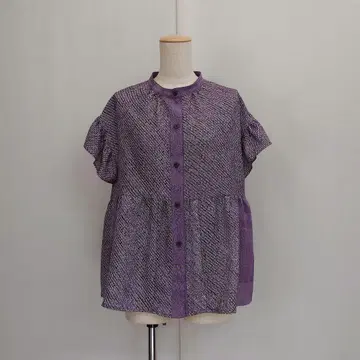 기모노 리메이크 밴드 카라 프릴 소매 튜닉
