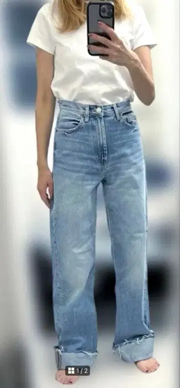 ZARA 접힌 밑단 데님 34