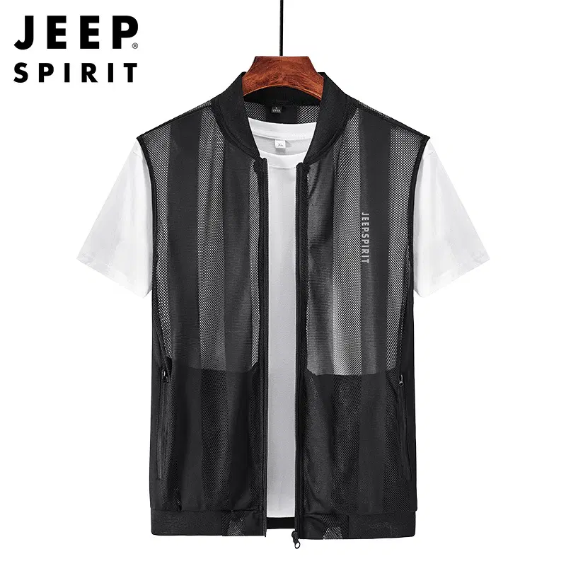 JEEP SPIRIT 남성 여름 메쉬 베스트 집업 포켓 조끼