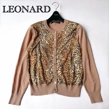 레오나르 LEONARD 레오파드 무늬 가디건 긴팔 울 실크