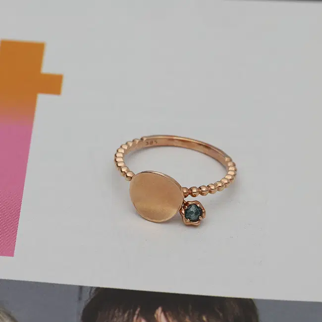 14K 청러프 다이아 딸랑이 웨이브 원형 반지