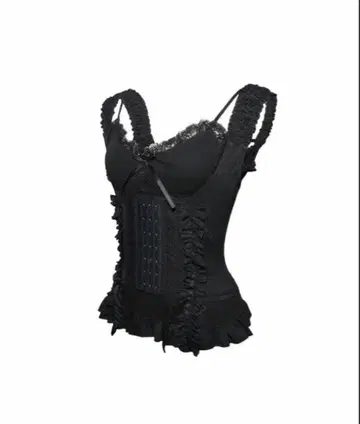 THEREDTHREAD frill corset tops BLACK