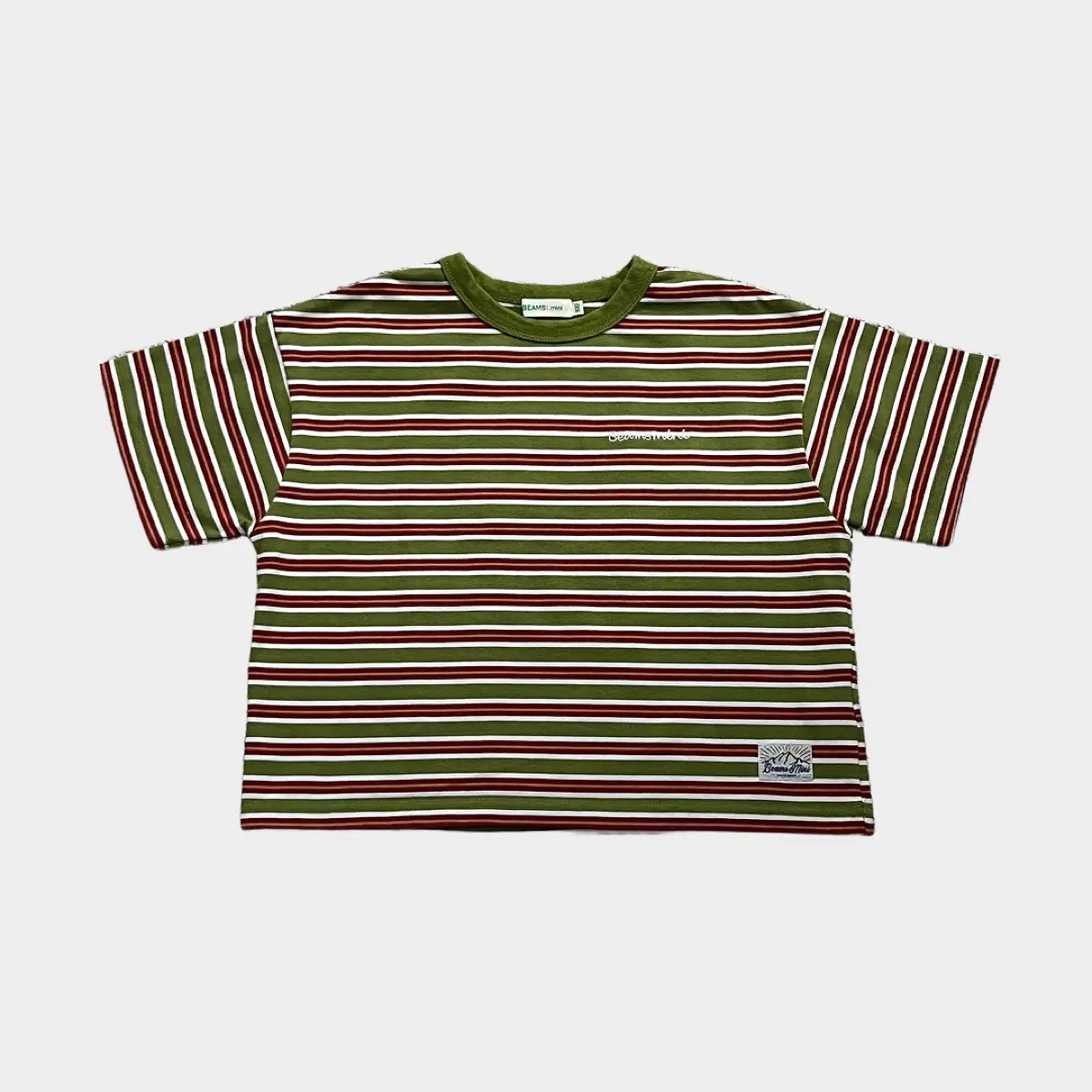 Beams mini 키즈 스트라이프 오버사이즈 크롭 반팔티
