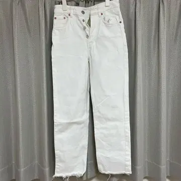 00s 데님 팬츠 화이트 ZARA 밑단 프린지 컷오프 EUR34