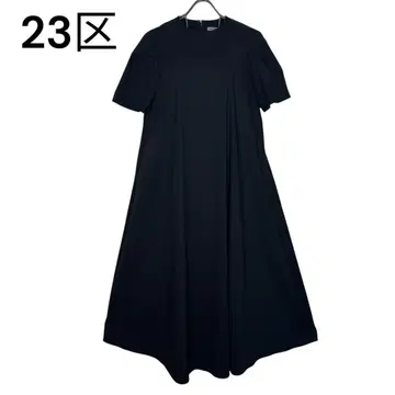 23구 롱 원피스 38 블랙 반팔 A라인 플레어 슬리브 블랙