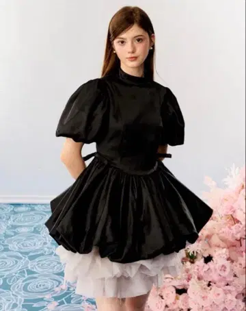 satin balloon peplum mini one-piece