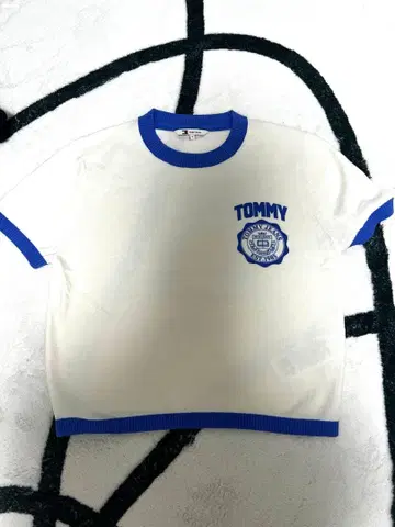 TOMMY JEANS 반팔 니트 화이트 블루 S