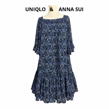 [새상품급] UNIQLO x ANNASUI 쉬폰 원피스 네이비 M사이즈