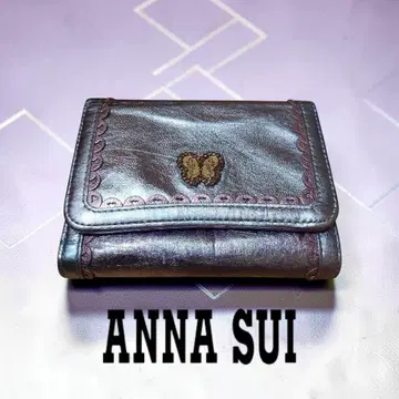 ANNA SUI 3단 폴더형 지갑 가마구치 메탈릭 퍼플 나비