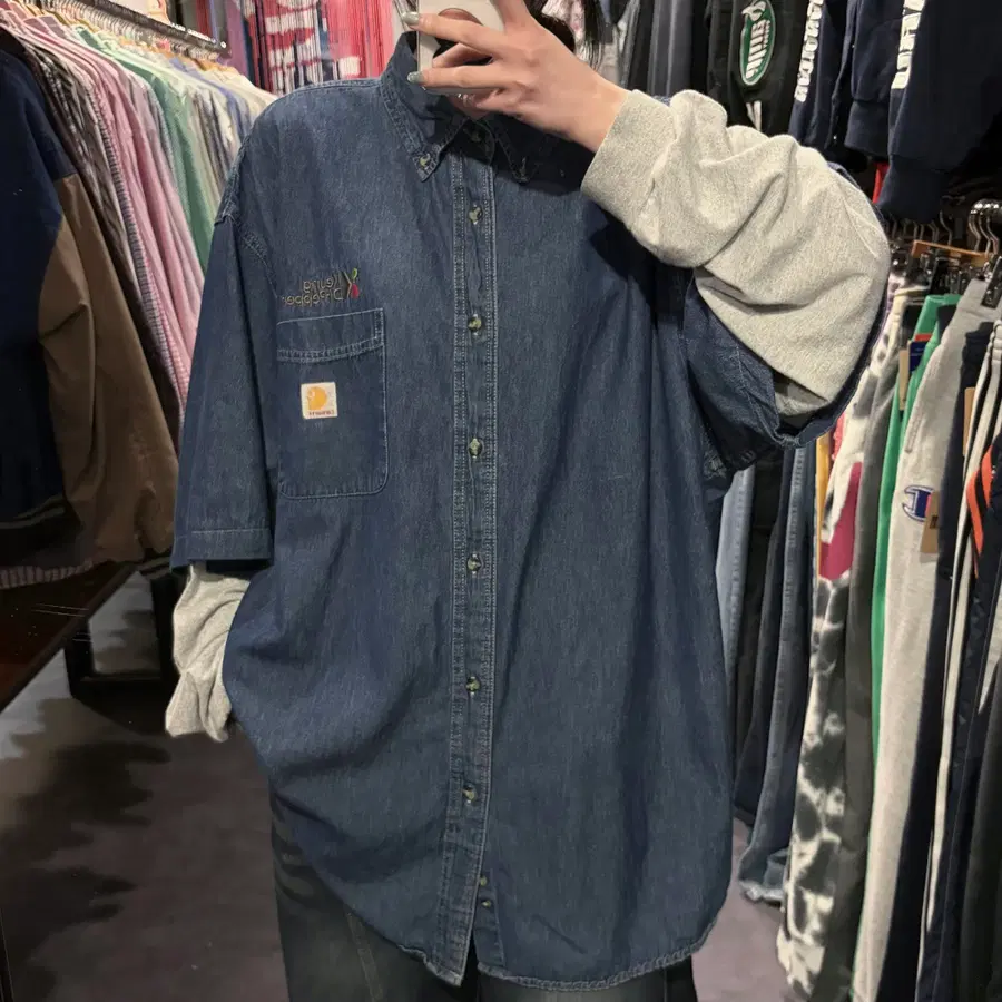 [IM] Carhartt 칼하트 자수 데님 셔츠 진청