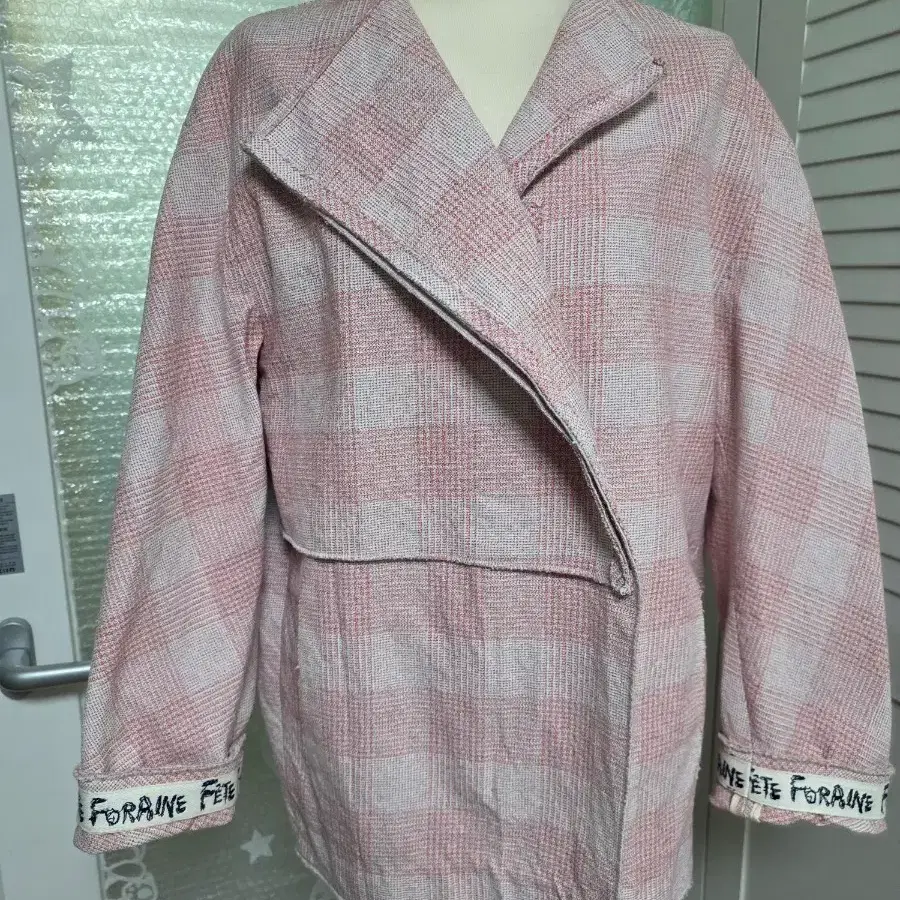 랑방 체크무늬 자켓 핑크색