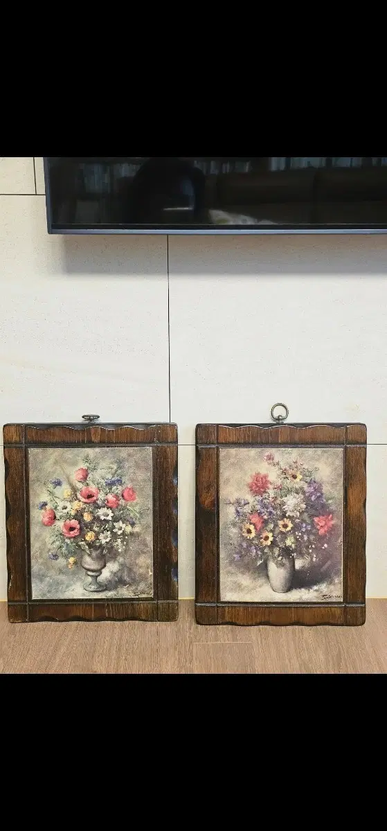 빈티지 액자 2개 세트 꽃 그림 프린트 월데코