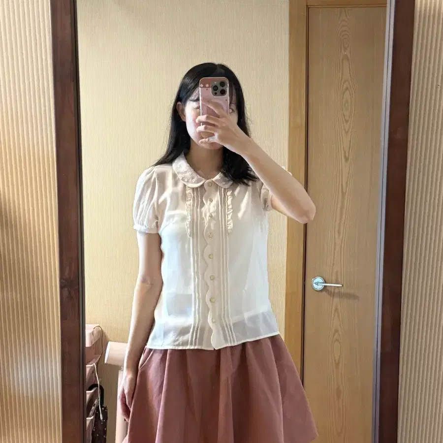 빈티지 모리걸 둥근카라 블라우스 + 인디핑크 큐롯 팬츠 세트
