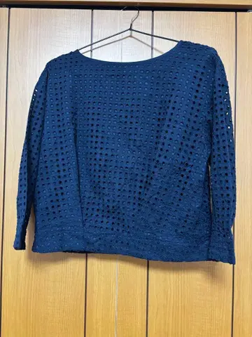 [ 미사용 ] TALBOTS 컷워크 레이스 7부 소매 블라우스 2WAY 네이비