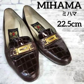 MIHAMA 미하마 로퍼 악어 엠보싱 금장 장식 브라운 22.5cm