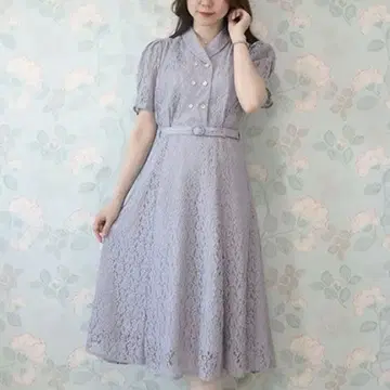 안아더 안젤라스 전체 레이스 더블 버튼 원피스 보라색