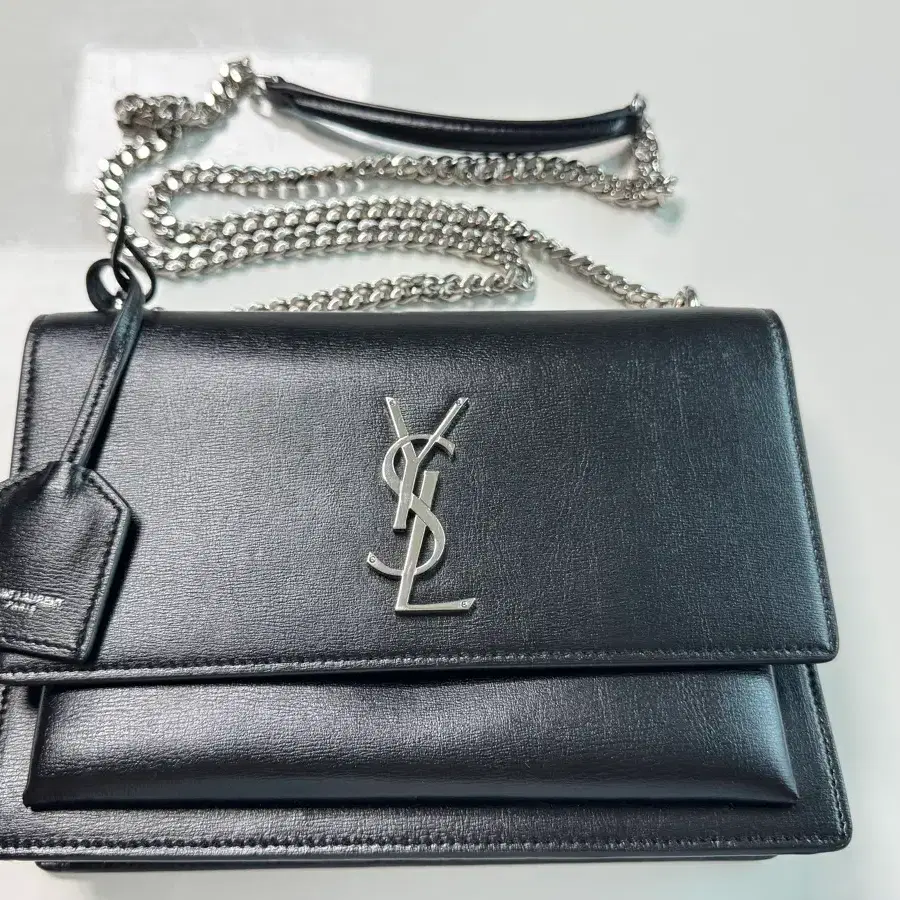 YSL 생로랑 선셋 블랙 은장 미디엄 숄더백