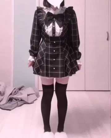 시크릿 허니 체크 무늬 프릴 셋업