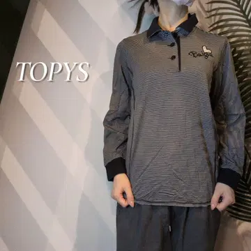 아틀리에 도르 TOPYS 하트 자수 옷깃 로고 보더 긴팔 피케 셔츠