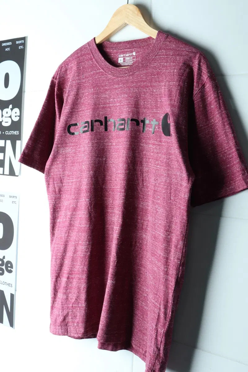 (S-L) 칼하트 반팔 티셔츠 USA 버건디 빅로고 유니크-H35988