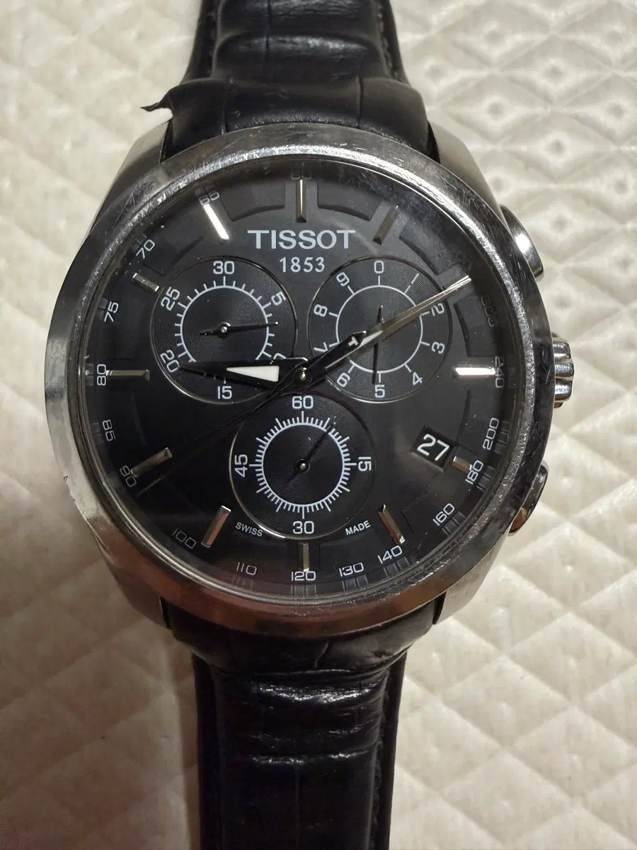 티쏘 TISSOT 크로노그래프 블랙 가죽 시계