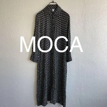 MOCA 기하학 올 패턴 긴팔 롱 셔츠 원피스 레트로 블랙 F