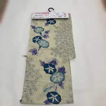 새상품 유카타 나팔꽃 벚꽃 패턴 베이지 계열 페티트 사이즈 면린넨
