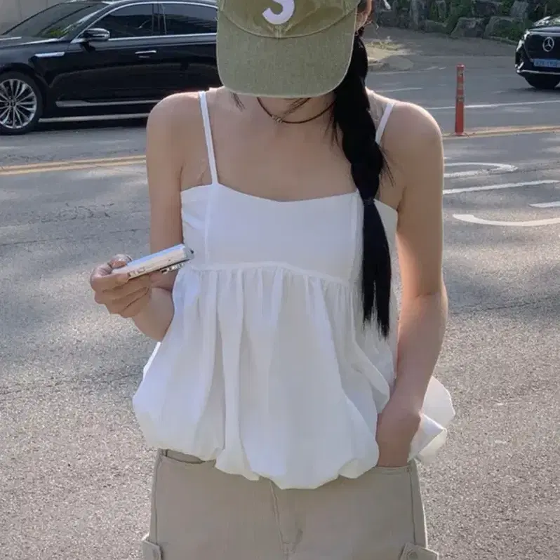 모디무드 펌킨 스모크 나시 블라우스