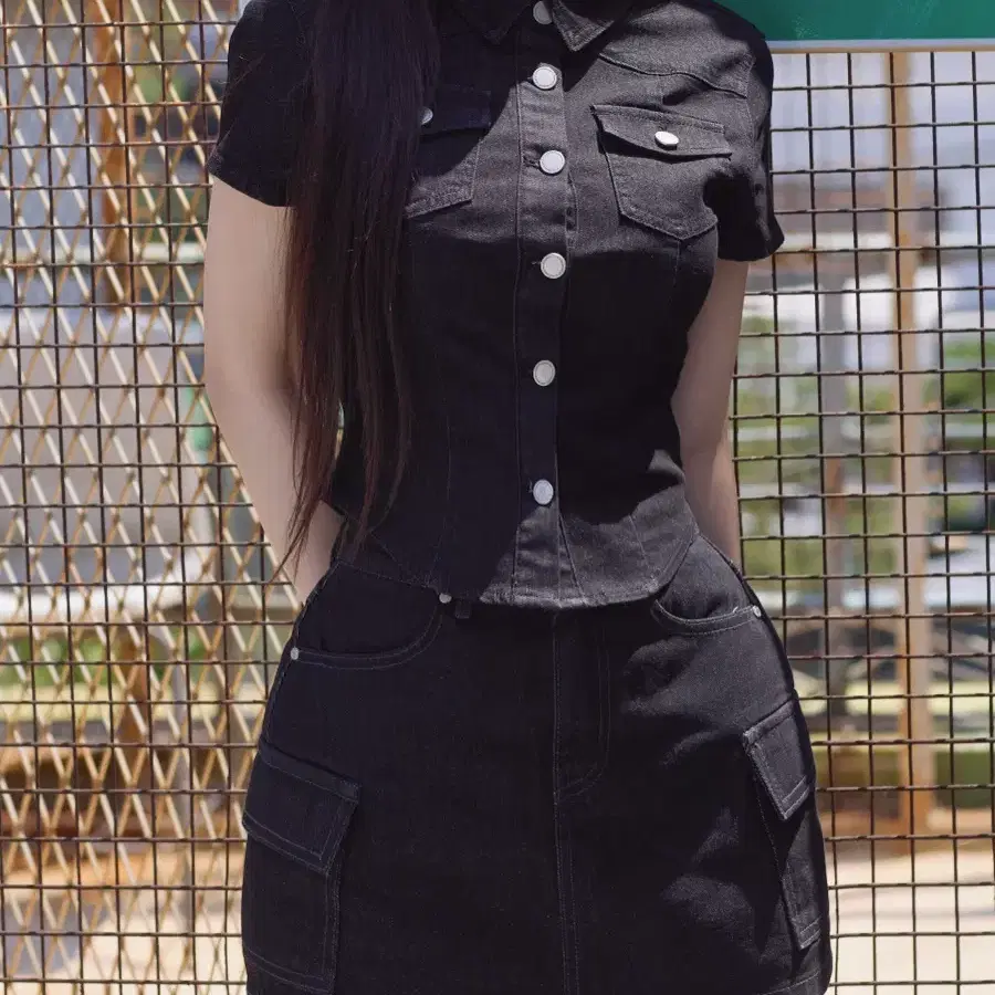 카인다미 골반볼륨업 데님 카고 치마바지_골반뽕치마 생지 M