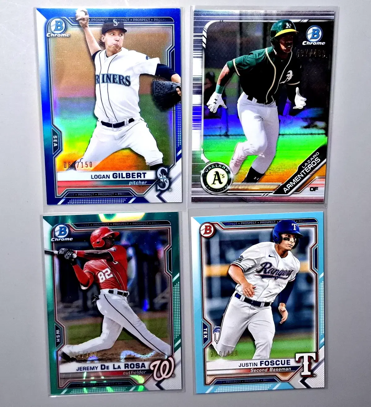 MLB 유망주 한정카드 4장 150한정, 199한정, 499한정 2장