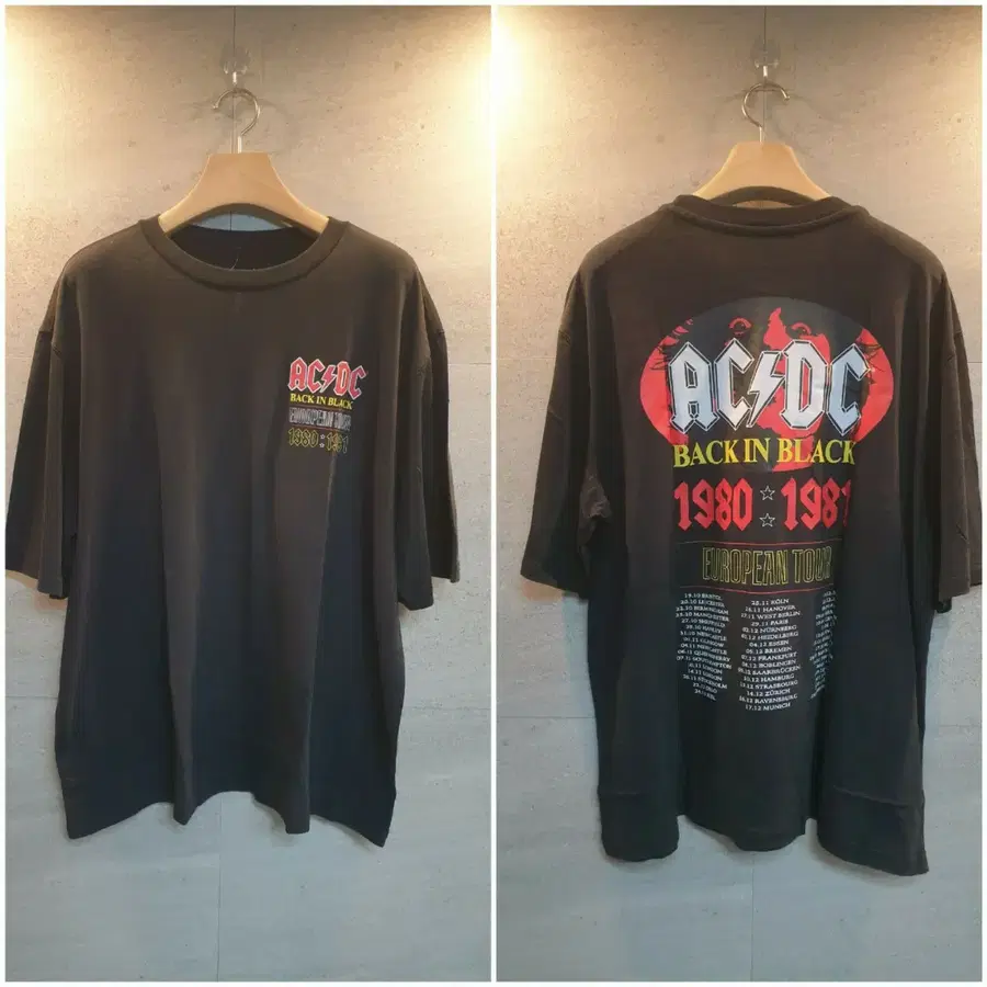 ACDC. 백인블랙 유럽 투어! 1980-1981. 반팔 티셔츠