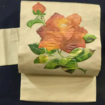 여름 오비 샤트르 아이보리 오렌지 장미 순수 실크 오비(약 27.3cm) 나고야 오비 세미 포멀 b704