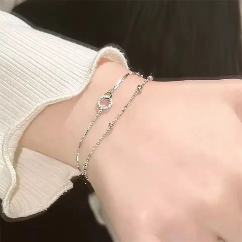 실버 큐빅 더블 레이어 팔찌 S925