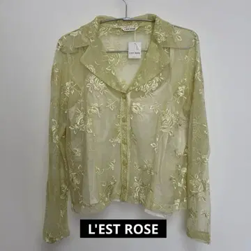 L'EST ROSE 꽃무늬 자수 시어 블라우스 긴팔 미사용