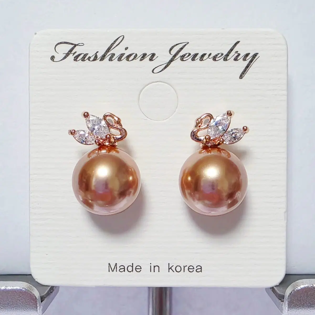 무료배송 스와로브스키 로즈골드진주 10mm 로즈골드도금 백조장식 은귀걸이