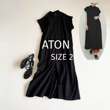 [ ATON ] 스탠드 카라 셔츠 원피스 반팔 블랙 수빈 코튼 2