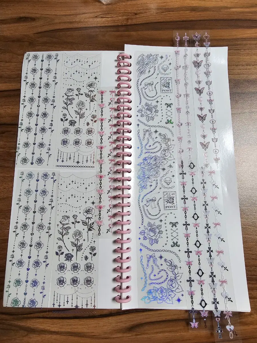 장미 십자가 나비 리본 달 홀로그램 롱스티커 일괄