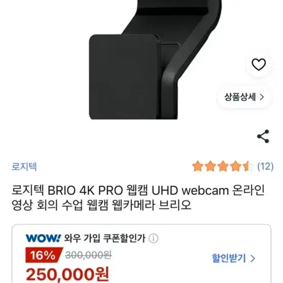 로지텍 BRIO 4K PRO 웹캠