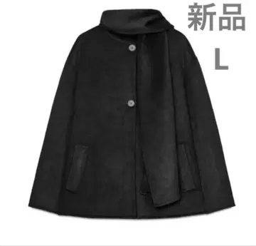 새상품 ZARA 자라 울 숏 스카프 코트 L 블랙