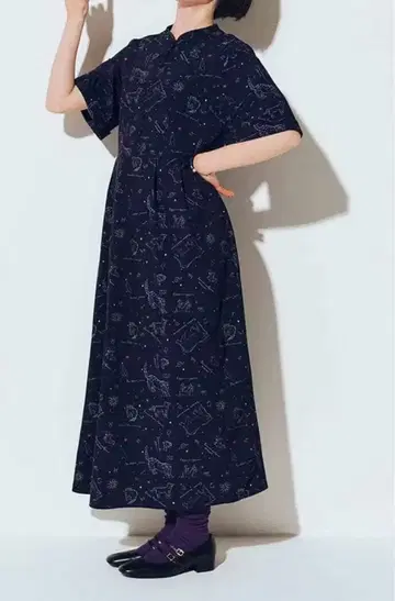 IEDIT 애니멀 별자리 패턴 프린트 원피스 네이비 LL