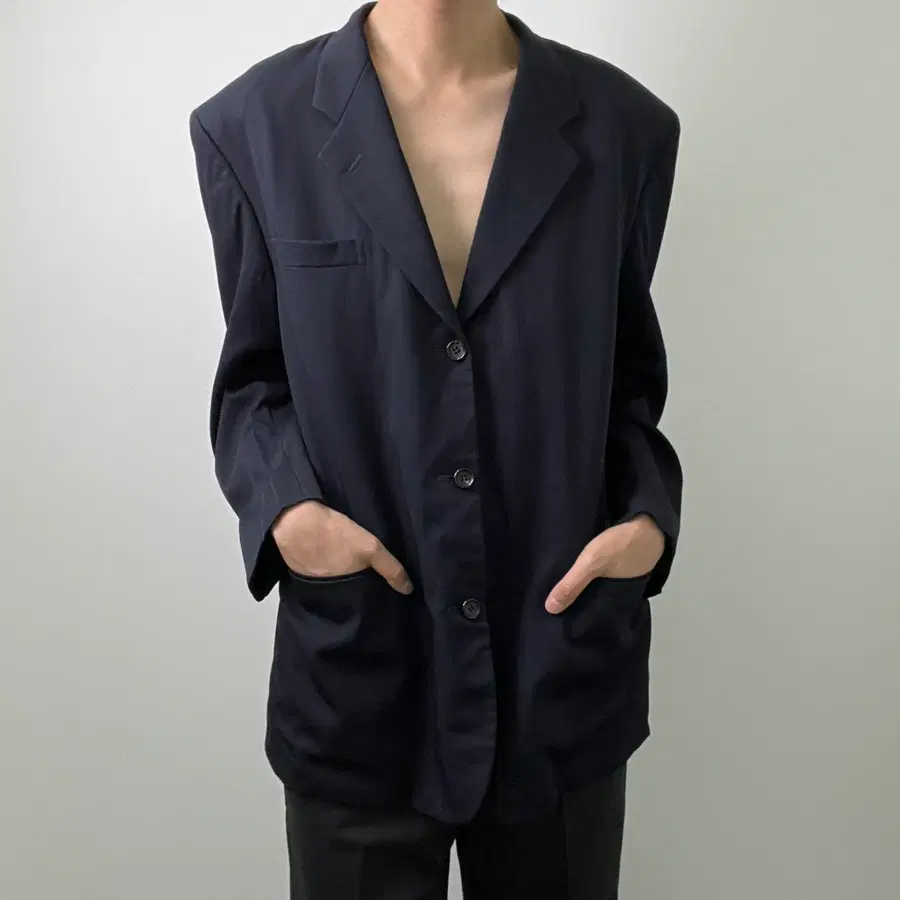 90s 꼼데가르송 다나카 옴므 네이비 싱글 블레이저 L