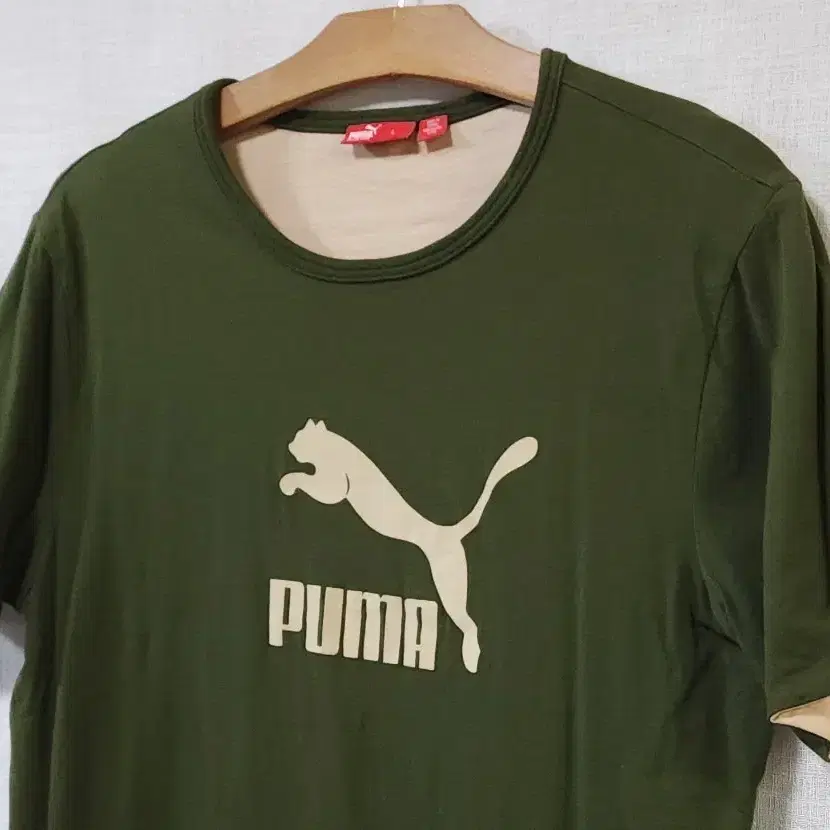 상태최상) PUMA 푸마 정품 순면 반팔 티셔츠 여름 티 밀리터리 카키 100
